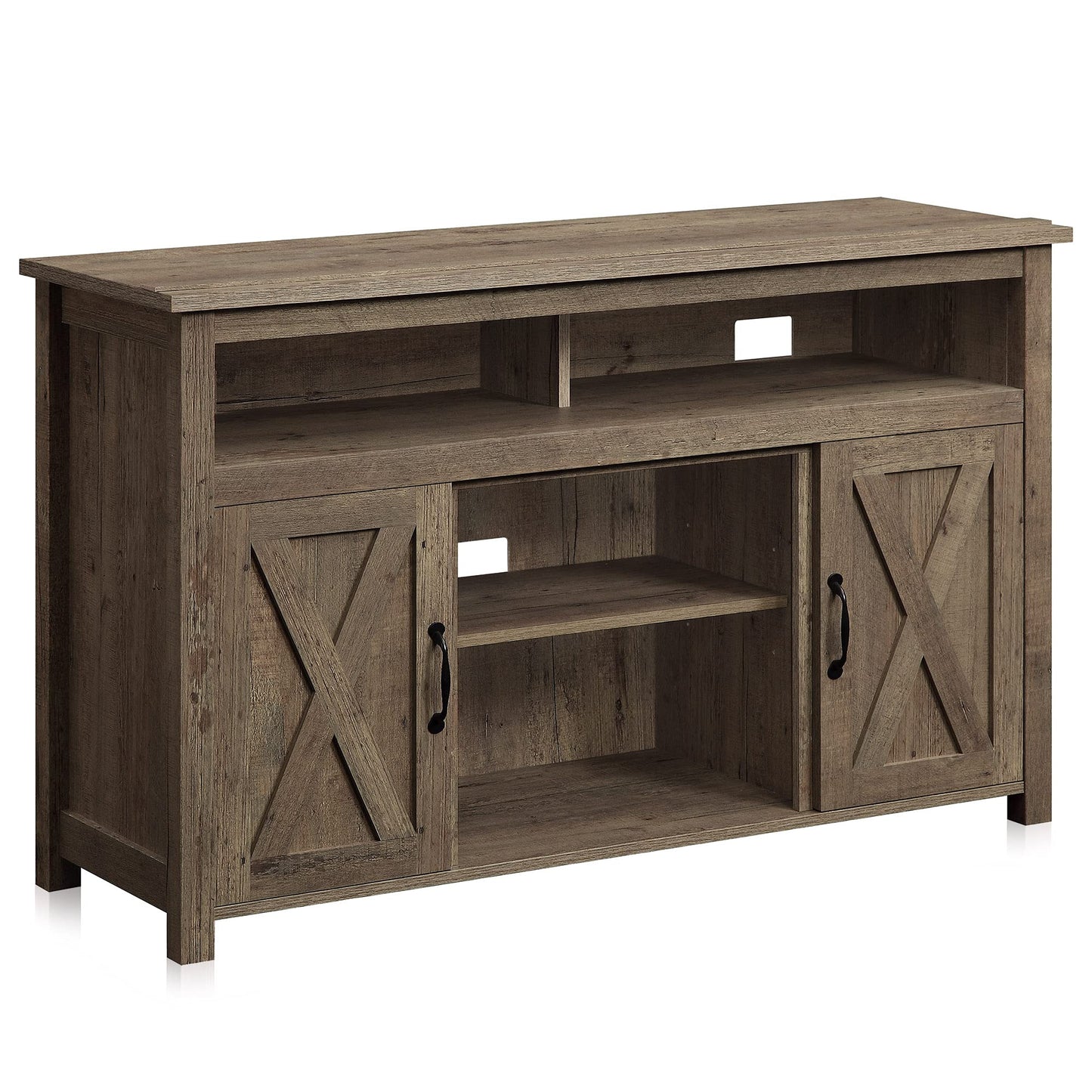 BELLEZE Modern 48 Inch Barn Door Wood TV Stand & Media Entertainment Center Console Table for TVs up to 50 Inches with Two Open Shelves and Cabinets - Corin (Classic Wood)