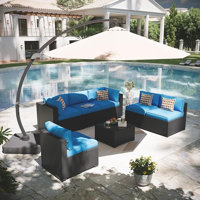 Aoxun Patio Furniture Set with Umbrella, 8 Piece Outdoor Sectional Sofas
