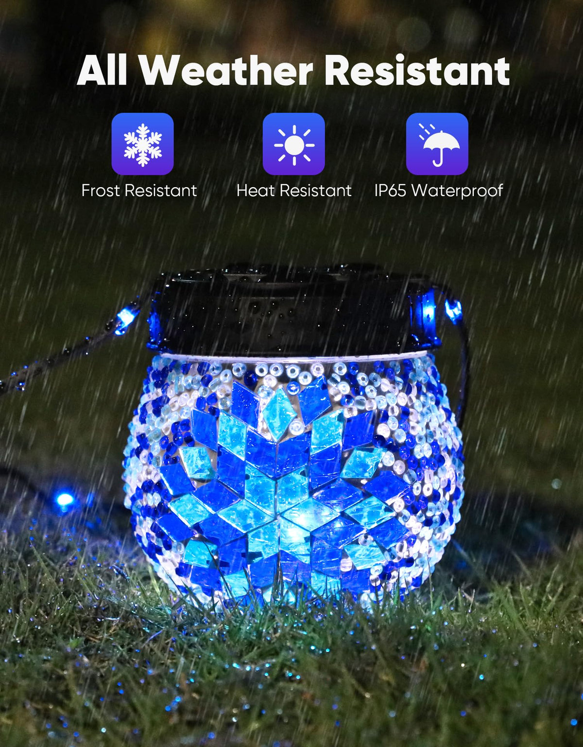 Mosaic Solar Lights Outdoor 6 Pack, Solar Hanging Lanterns Christmas Halloween Gifts for Women Mom Grandma, Waterproof Glass Globe Lights, Garden Patio Decor for Yard, Tree, Balcony, Cold