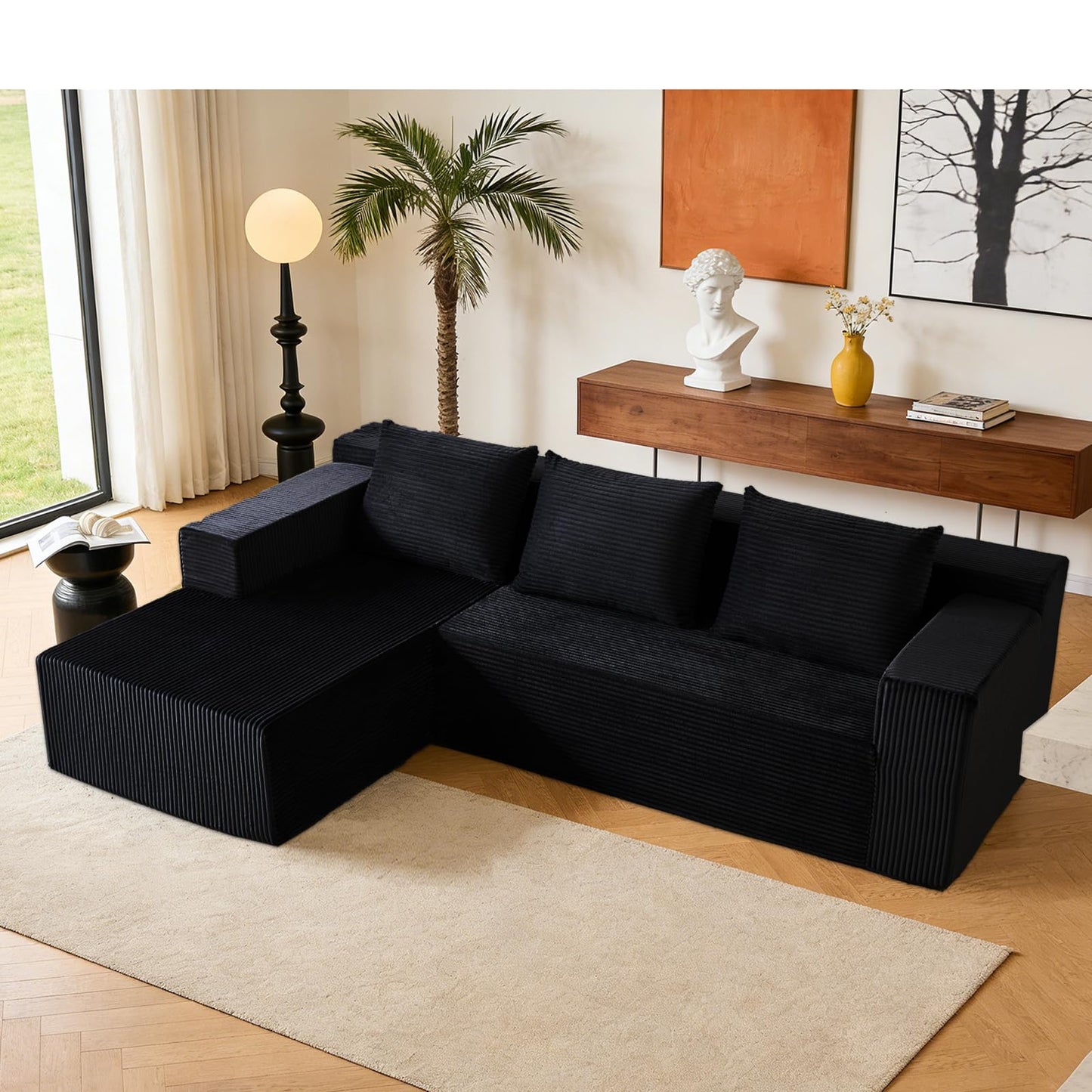 ANONER 103” Modular Sectional Sofa - L Shaped Upholstered Cloud Couch, Free Combination Deep Seat Corner Sofa, Sectional Couches for Living Room, Modern Minimalist Couch, Black