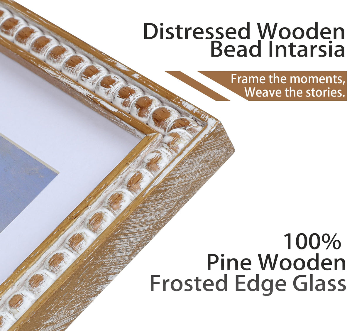 Gdfmsc 11x14 Rustic Picture Frame with Mat for 8x10, Farmhouse Boho Deco Distressed Beaded Wooden Real Glass, Vertical or Horizontal Display Photo Gallery Wall & Tabletop Frame, Natural