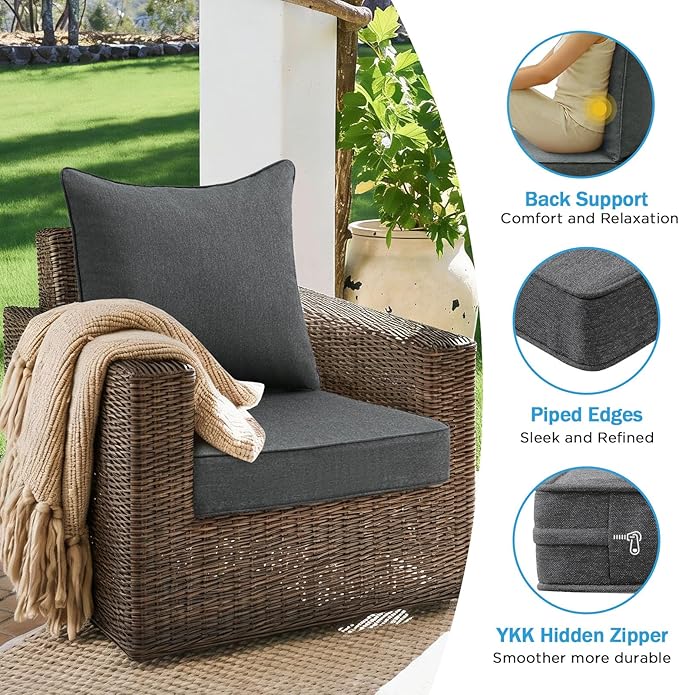 Outdoor Deep Seat & Back Cushion Set, 24 x 24 Inch Water Repellent and Fade