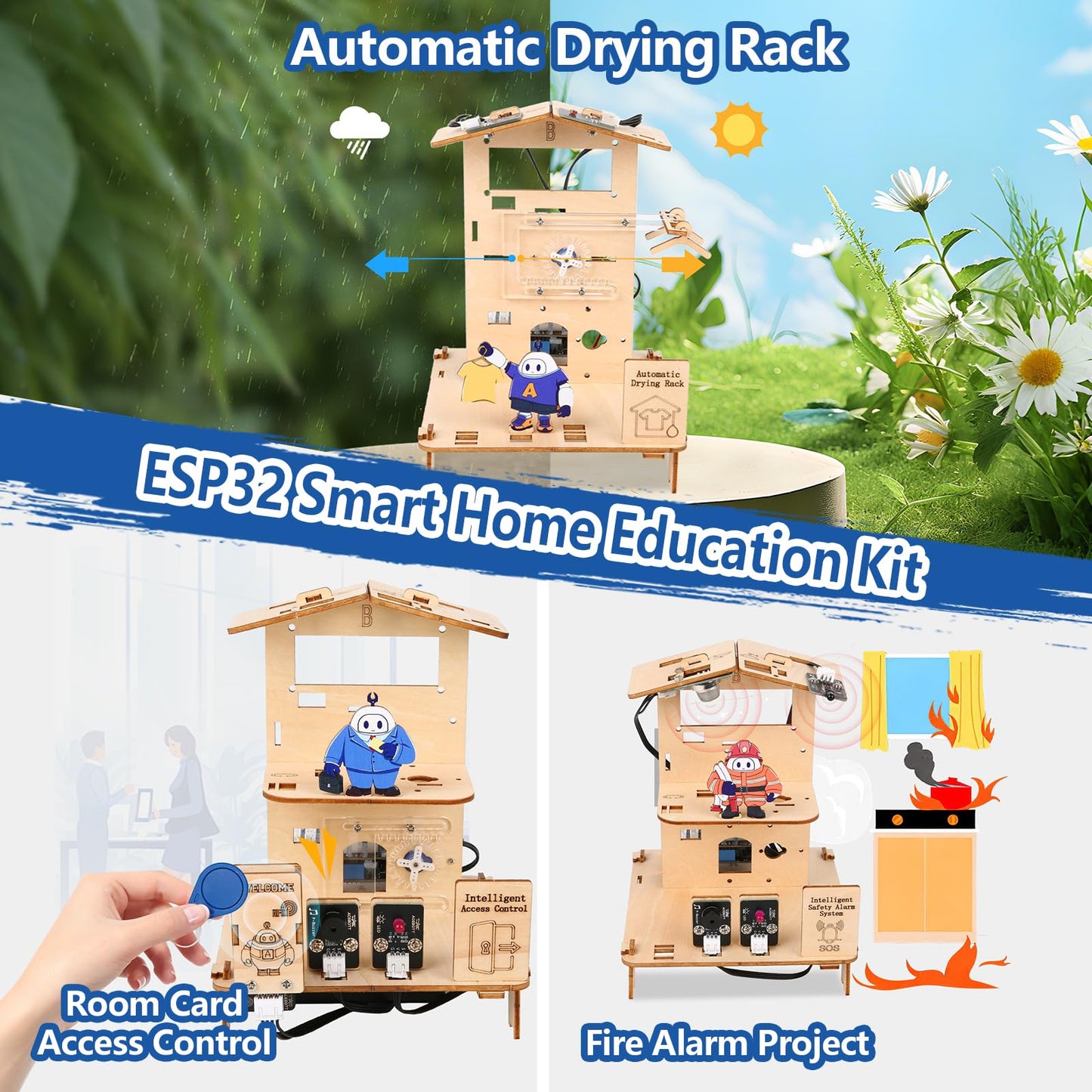 5-in-1 ESP32 STEM Kits for Kids Age 8-12, Wooden 3D Puzzle Toys Smart Home School Educational Science Building Kit for Students, Engineering Model Kits Birthday Gift Craft for Teen Boys Girls