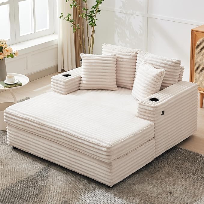 IDEALHOUSE 60" Oversized Chaise Lounge Chair Indoor, Comfy Corduroy Lounge Sofa