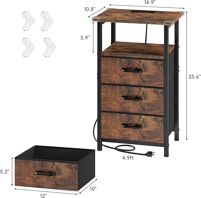 Vagusicc Night Stand with Charging Station, LED Nightstand