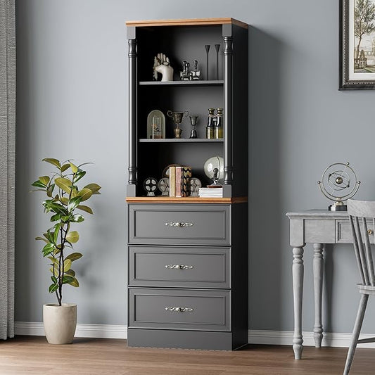 Bookshelf with Drawers, Floor Standing Display Storage Cabinet