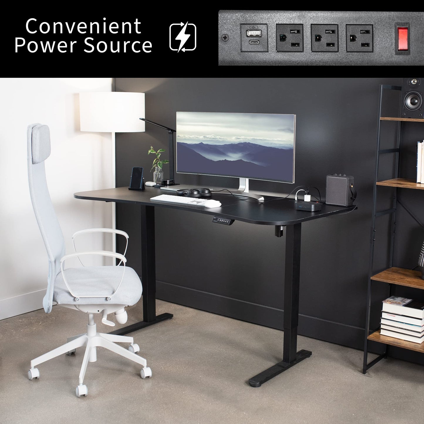 VIVO 63 x 32 inch Universal Table Top with Built-in Power Strip for Standard and Sit Stand Height Adjustable Home and Office Desk Frames, Desktop with USB Ports, Black, DESK-TOP1AC-B