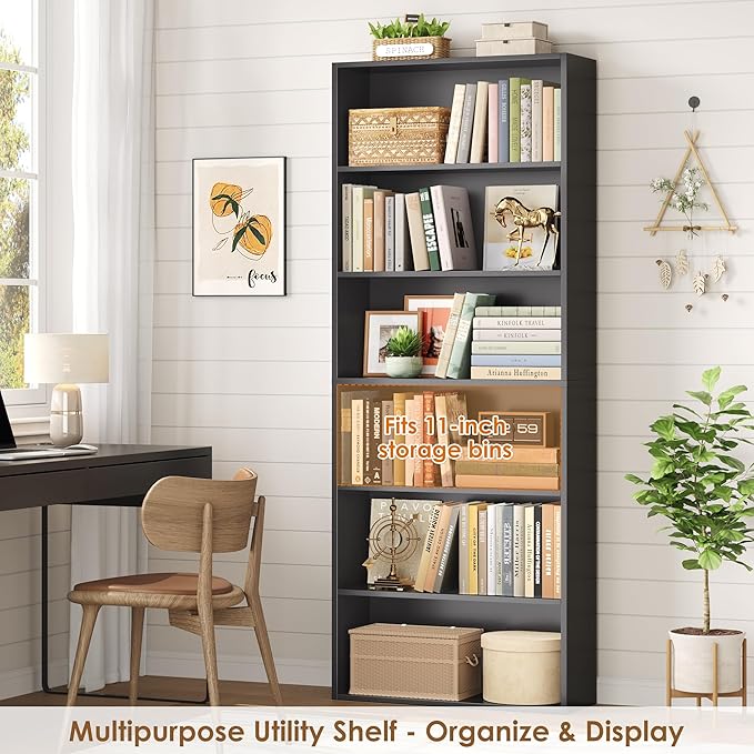 FOTOSOK 6-Tier Open Bookcase and Bookshelf, Freestanding Display Storage