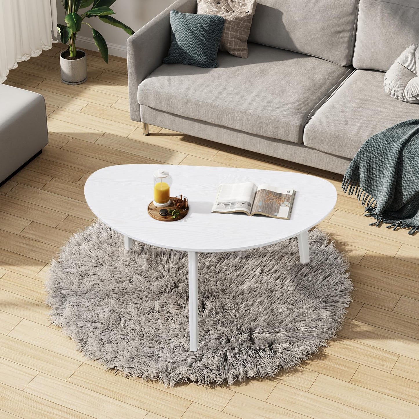 White Oval Coffee Table for Small Space,Mid Century Modern Coffee Table for Living Room, Bedroom 19" D x 34" W x 16" H
