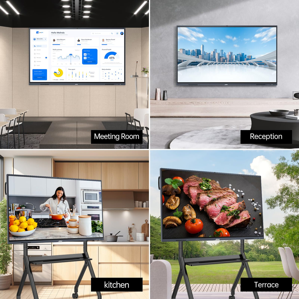 JAV Smart Board Interactive Whiteboard for Classroom Office Home, 4K UHD 8+128GB Touchscreen Smartboard with Built-in EDLA Licensed Android OS & Open App Ecosystem, Wi-Fi & Bluetooth