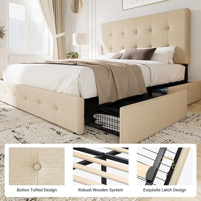 Allewie Upholstered Full Size Platform Bed Frame