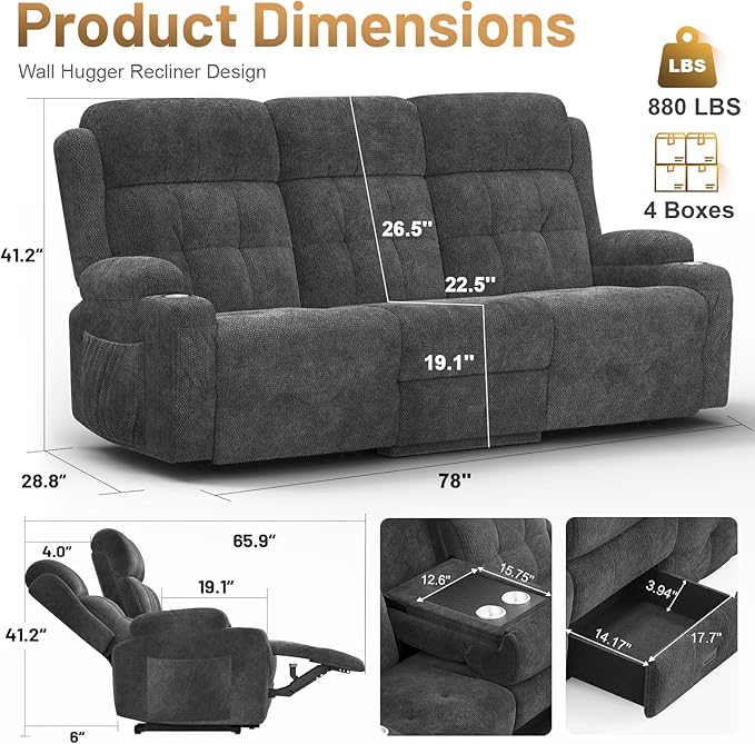 3-Seater Reclining Loveseat Sofa