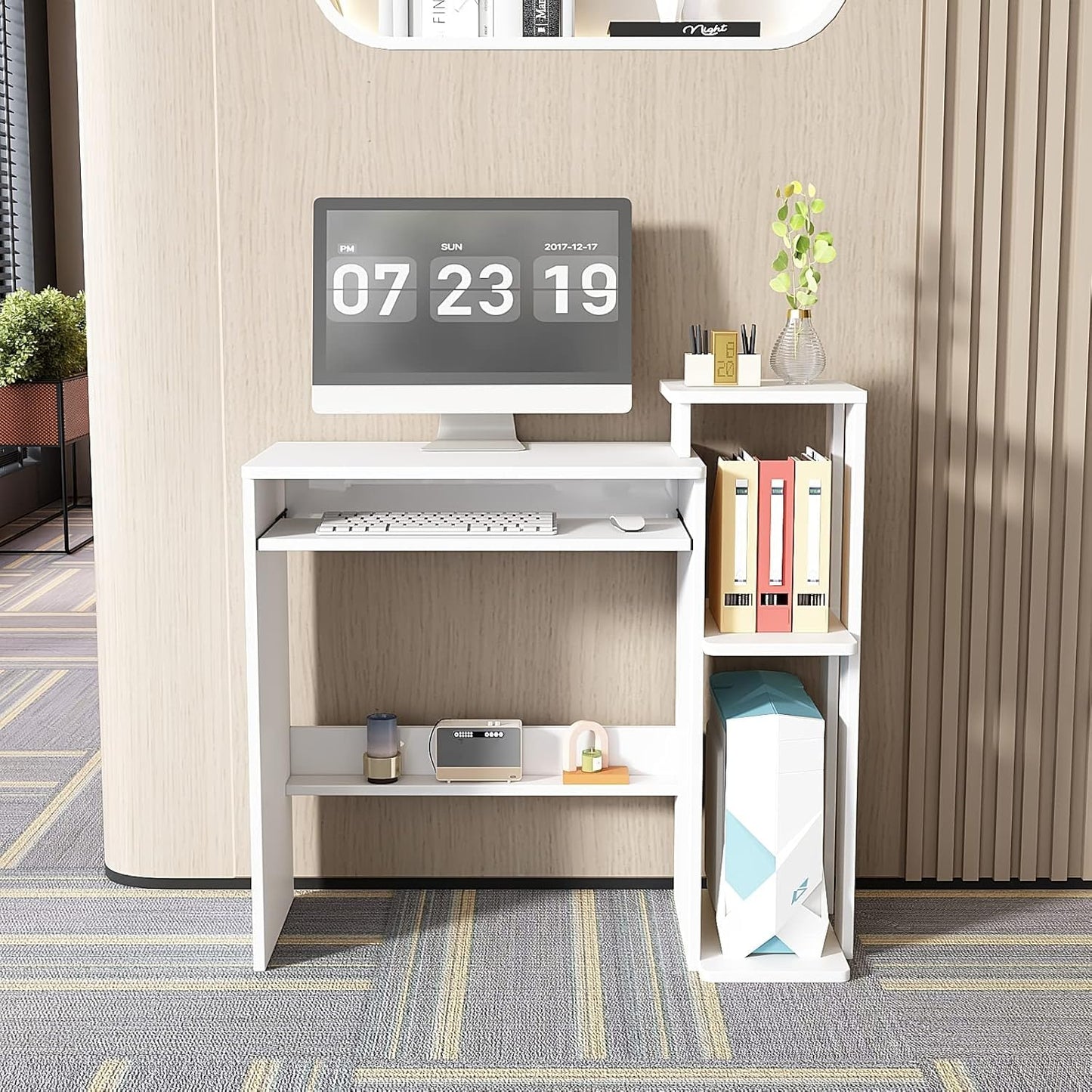 ALISENED Computer Desk with Storage Shelves, Home Office Desk with Monitor Stand, Small Writing Desk Table with Keyboard Tray,Study Table with CPU Stand for Small Spaces (35"-White)