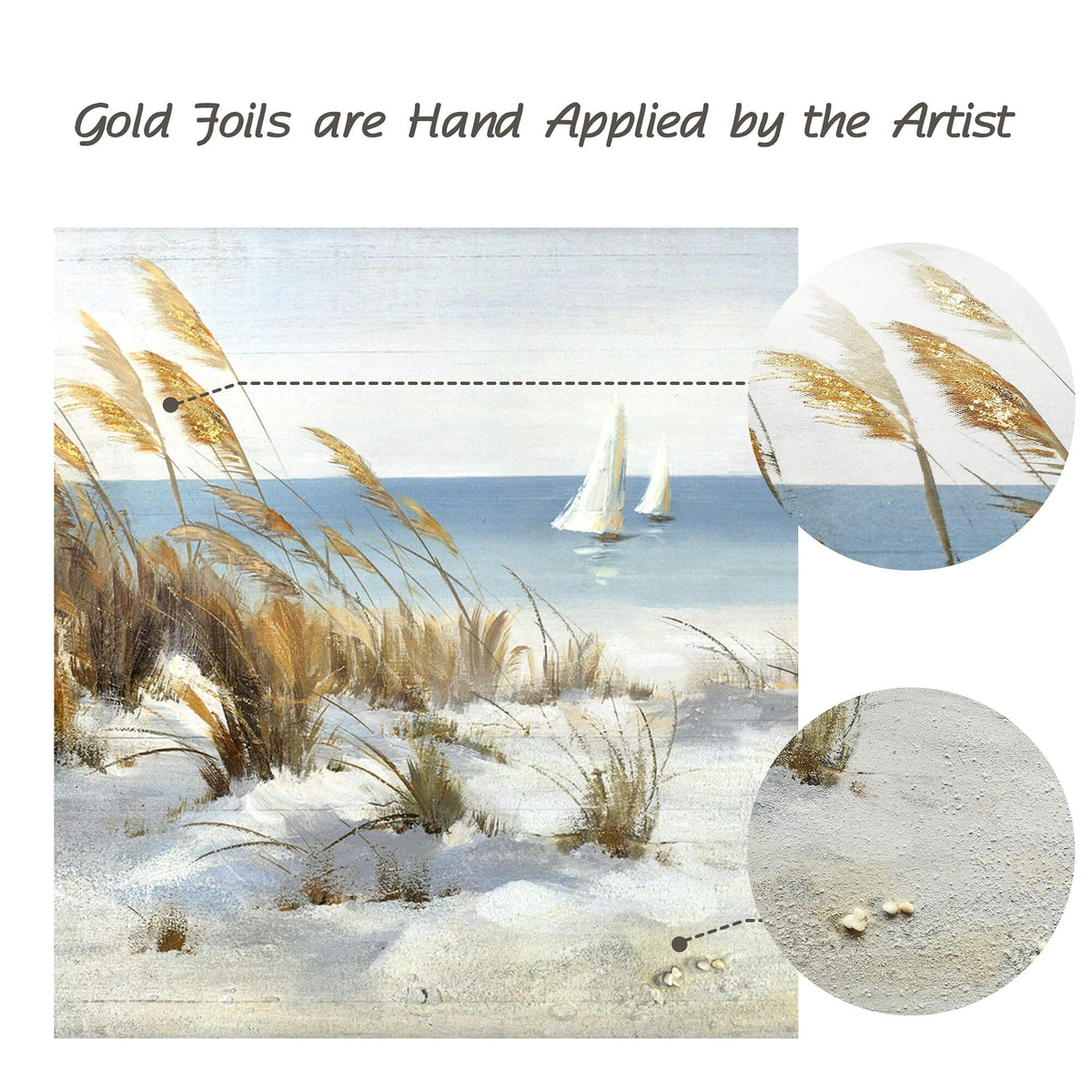 Beach Framed Wooden Wall Art: Coastal Oil Painting Style 40"x20" Ocean Pictures Seascape Art Prints Sand Dunes & Sailboat Artwork for Office