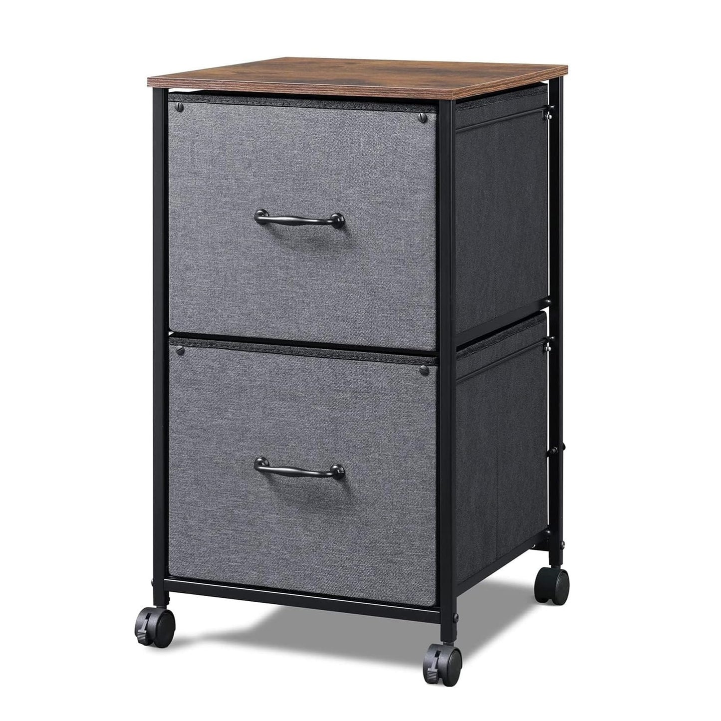 DEVAISE 2 Drawer Mobile File Cabinet, Rolling Printer Stand, Fabric Vertical Filing Cabinet fits A4 or Letter Size for Home Office, Rustic Brown Wood Grain Print