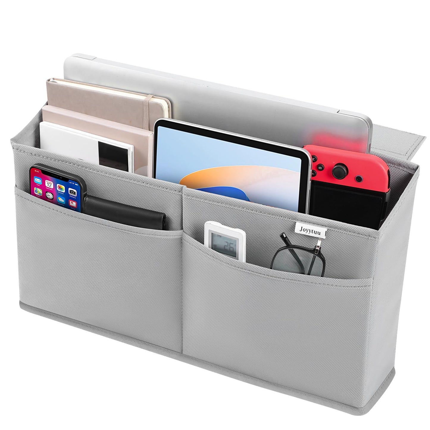 JOYYTUU Desk Side Hanging Organizer, Adhesive Storage Bag with Pockets for Magazine Ipad Notebook, for End Tables Home Office Desks Computer Workstations Dressing Table, Grey