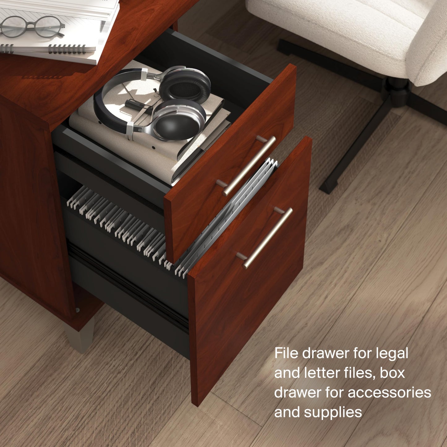 Bush Home 72-Inch Office Desk with Drawers and Hutch, Computer Desk with File and Box Drawers, Shelves and Storage Cabinet, Home Office Workstation, Somerset Collection, Hansen Cherry