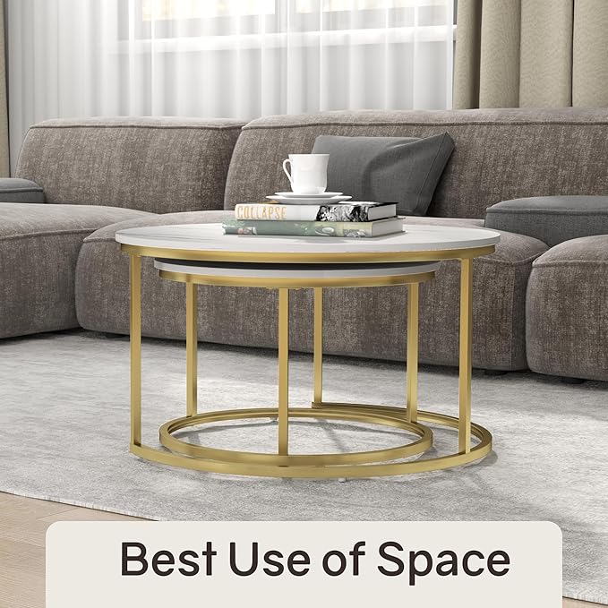Otterease Nesting Tables Set of 2, 31.5" Round Coffee Table, Small Nesting