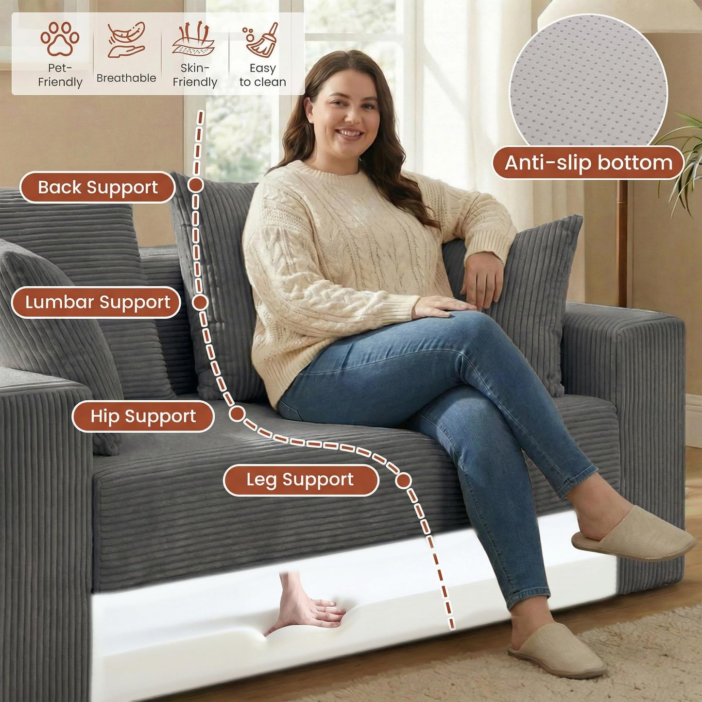 AOLVDOW Convertible Sofa Bed, 5 in 1 Small Boneless Couch Pull Out Loveseat Sleeper Sofa,Corduroy Futon Couch Folding Mattress with 4 Pillows for Living Room