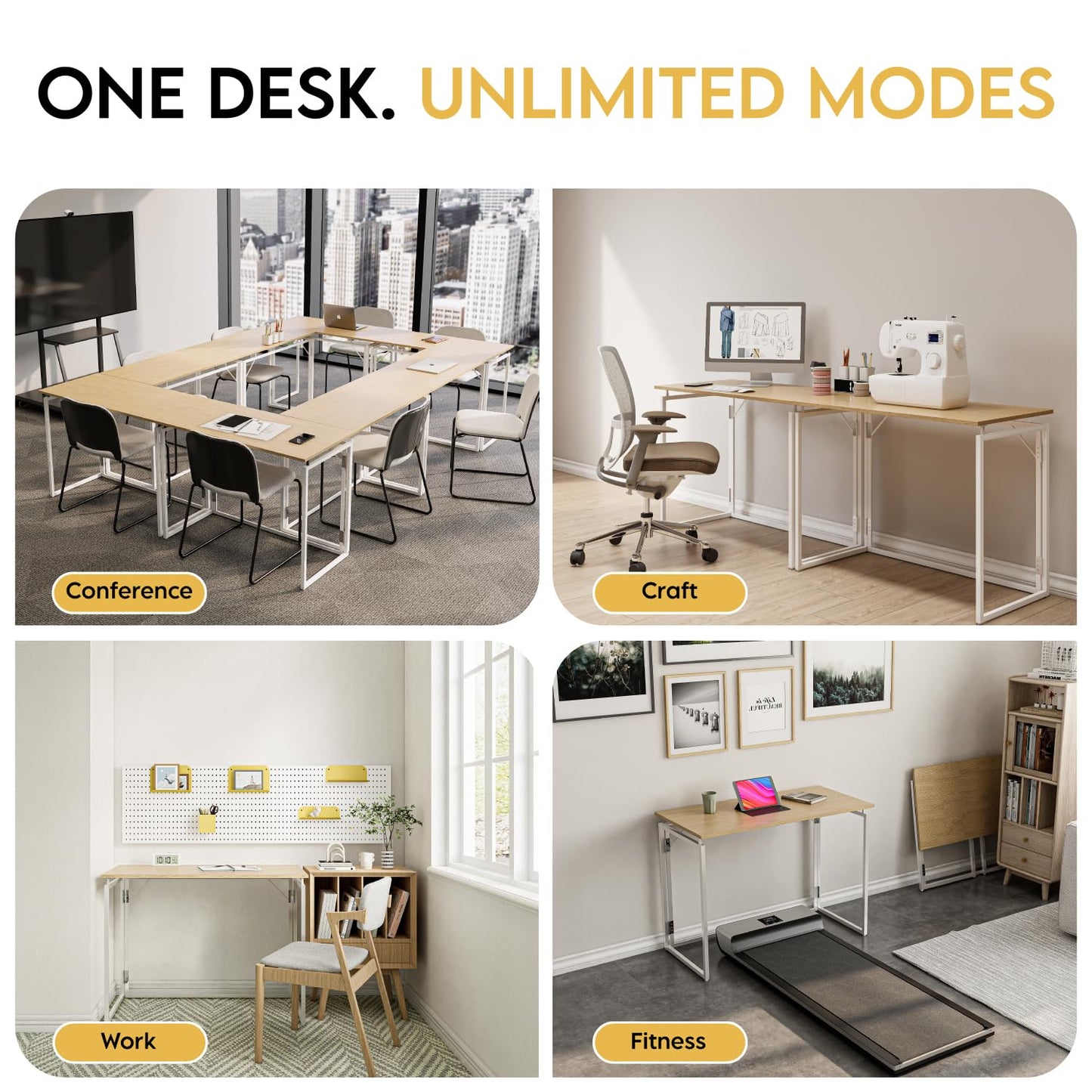 alawooder Folding Desk - 39.4” Wood Top Foldable Desk for Small Spaces | No Assembly Required Compact Desk for Home Office, Writing, and Study