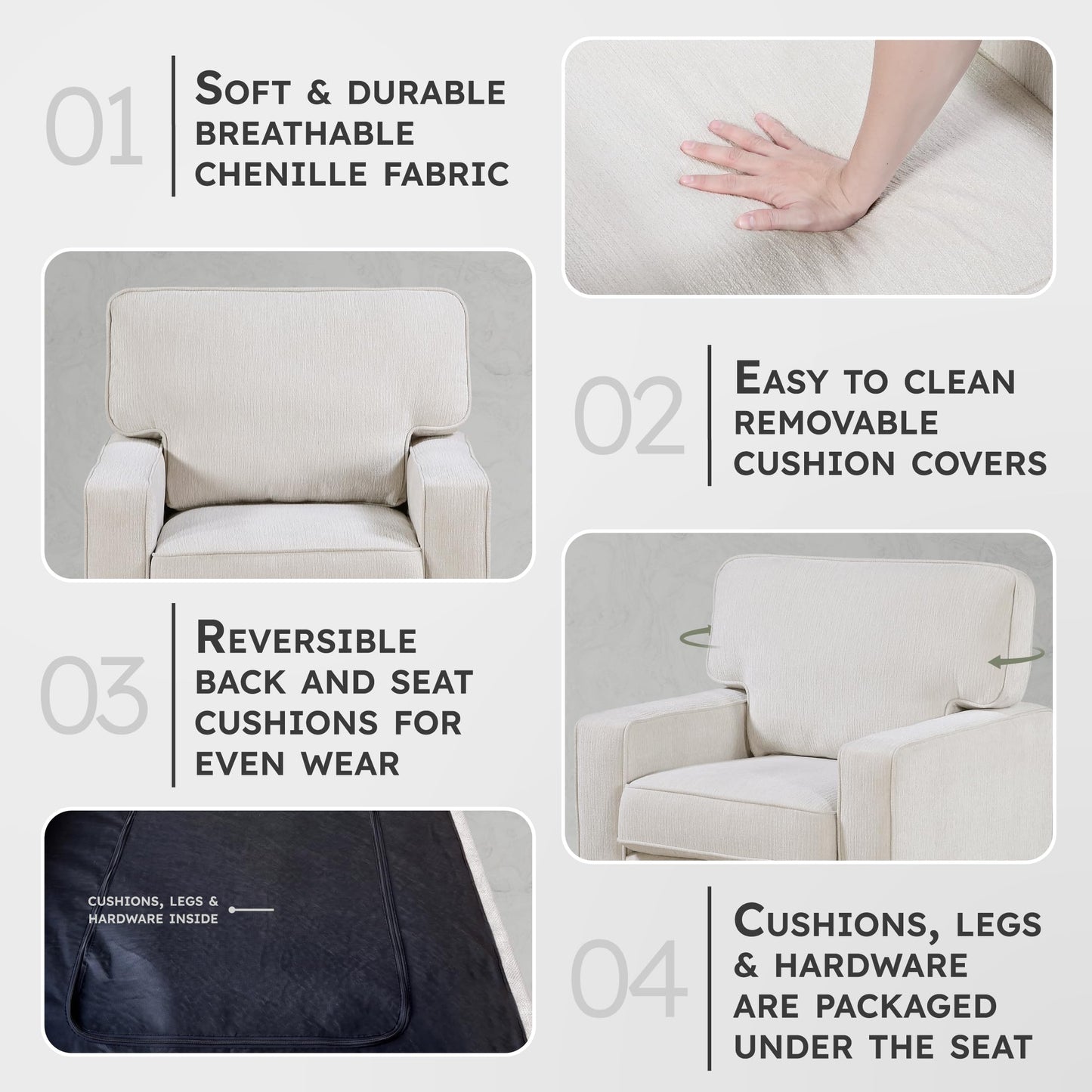 Lexicon Modern Accent Chair, Chenille Upholstered Single Sofa Chair, Track Arm, Reversible Cushions, Removable Cushion Cover, Easy Assembly for Living Room/Office/Reading Spaces, Beige