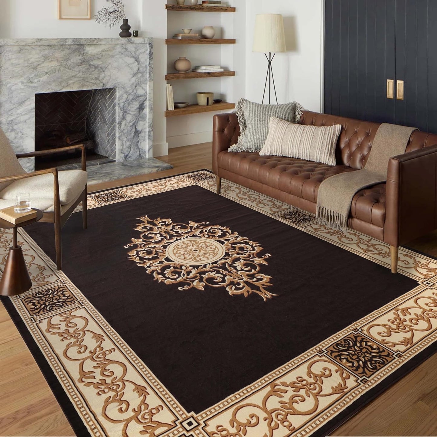 Superior Indoor Area Rug, Plush Carpet Cover, Traditional Oriental Medallion, Perfect for Hallway, Entryay, Living, Dining, Bedroom, Office, Kitchen, Medallion Collection, 10' x 14', Coffee