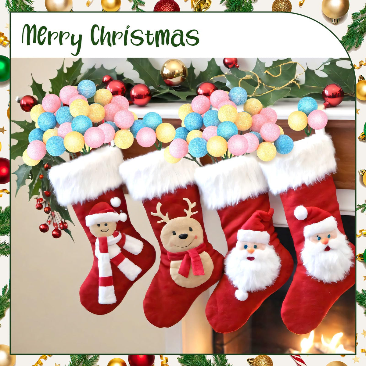 Syhood 12 Set 7.9 Inch Christmas Ball Ornaments on Wired Picks Shatterproof Xmas Pastel Ball Picks for Christmas Tree Vase Wreath Stairs Garland Decoration Supplies