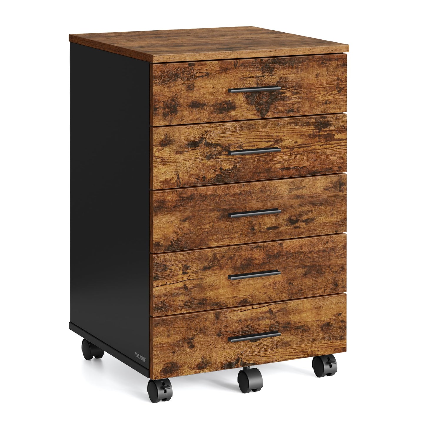 VASAGLE Custos Collection - File Cabinet, Mobile Pedestal Filing Cabinet with Wheels, Printer Stand with 5 Drawers, Tool-Free Sliding Rails, for Study, Home Office, Rustic Brown UOFC081KD01S