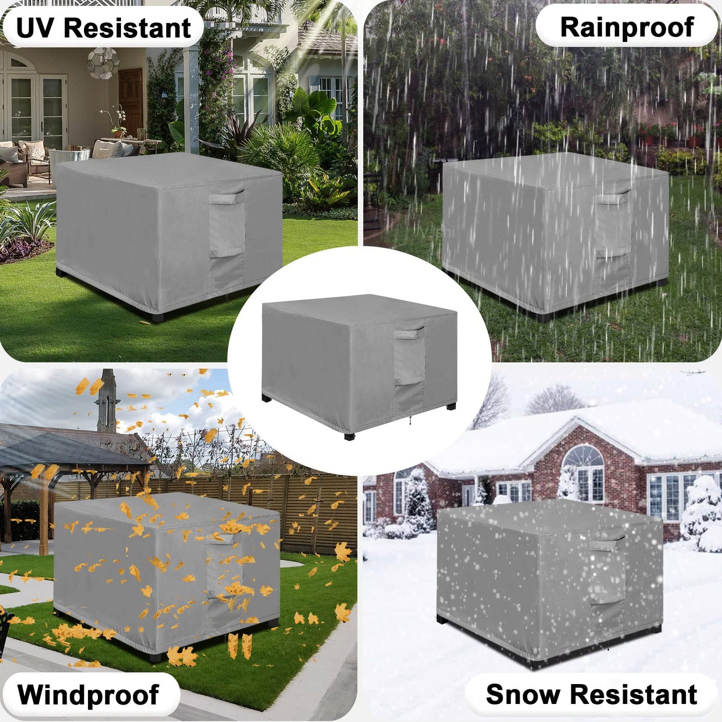 OutdoorLines Outdoor Waterproof Patio Ottoman Covers - Square UV-Proof Patio Side Table Cover Windproof Heavy-Duty Furniture Covering Protector 21L x 21W x 17H Inch, Grey