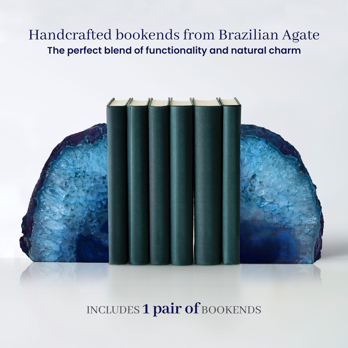 Bookends, Agate Bookends, Handcrafted Brazilian Stone Bookends for Unique and Crystal Energetic Decoration, Perfect for Gifts, One Pair of Teal Bookends Size 3-4 lbs