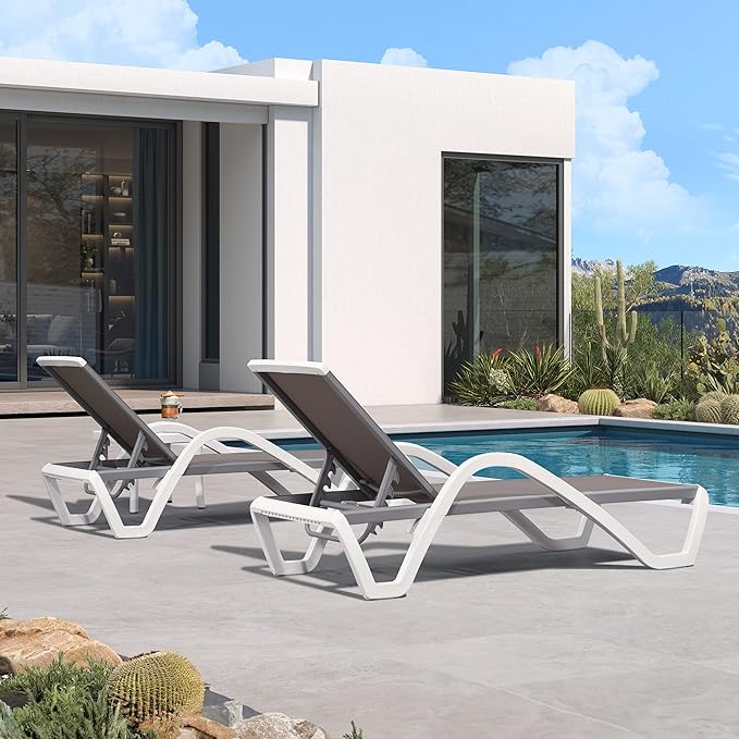 PURPLE LEAF Patio Chaise Lounge Chair Set of 3 Outside Aluminum Plastic