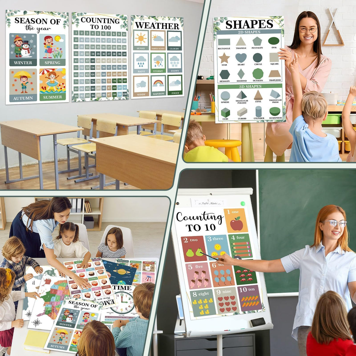 16 Pcs 16”x24” Large Educational Posters for Classroom Decor Educational Posters for Toddlers 1-3 Learning Poster for Boys Girls Ages 3-5 Kindergarten Preschool Classroom Teacher Must Haves Eucalyptus
