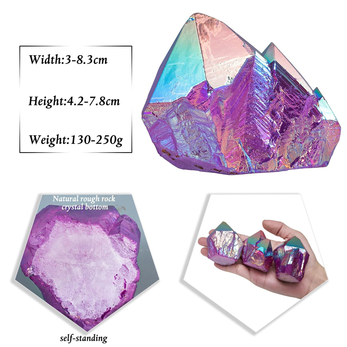 Sportmusies Titanium Coated Rock Crystal Cluster Mineral Specimen Home Decoration, Irregular-Shaped Reiki Healing Stone for Spiritual Yoga Meditation, Purple