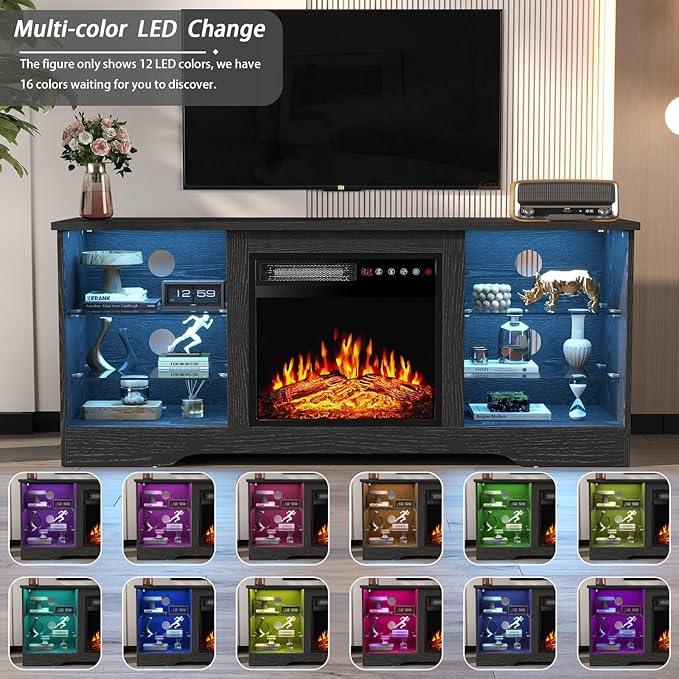PRETZI Fireplace TV Stand with 18" Fireplace Up to 65" TVs, TV Media Console