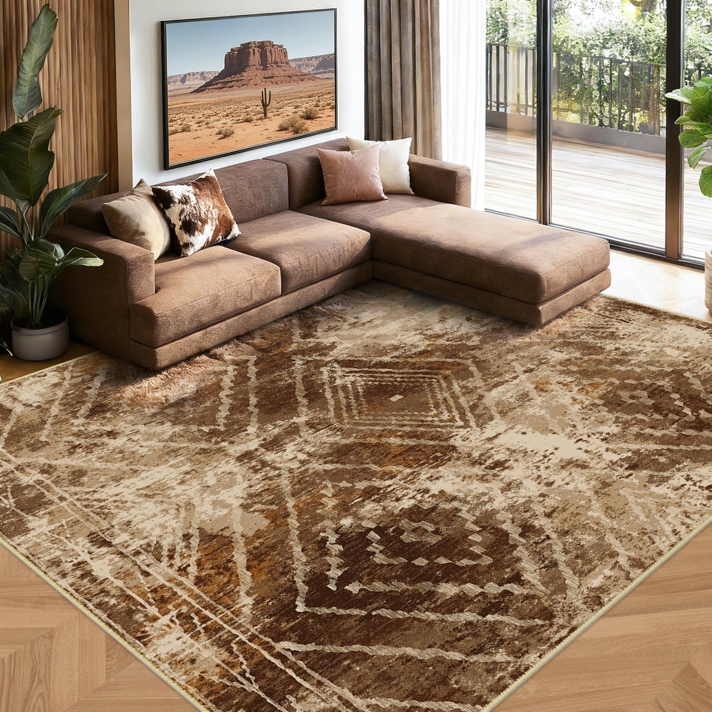 BESTSWEETIE Area Rug 8x10 Rug Machine Washable Non-Slip Low Pile Print Pattern Western Rug for Living Room Bedroom Entryway Tribal Series-Abstract/Cowhide