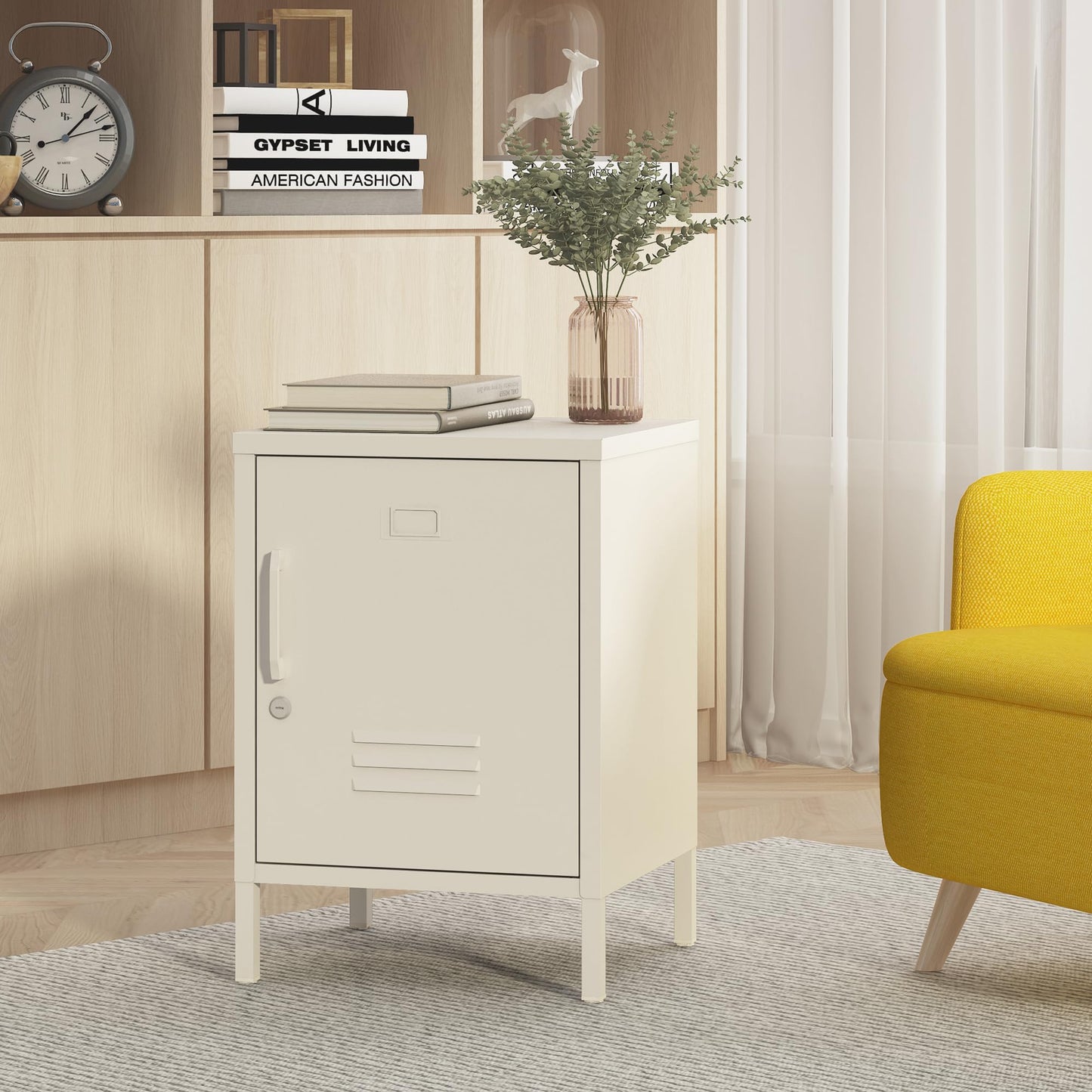 Metal Nightstand Modern End Side Table Steel Bedside Storage Cabinet with Shelf Easy Assembly for Living Room Bedroom （15.8”W x 15”D x 22.5”H ）