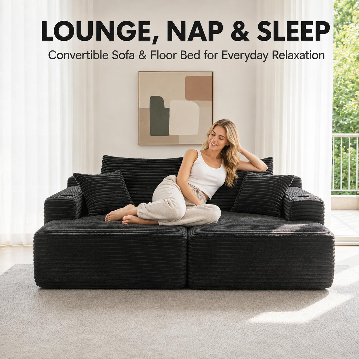 WuerQi 76" Loveseat Sleeper Sofa Bed with 2 Cup Holders, Boneless Couch Recliner, Deep Seat 2-Seater Sofa, No Assembly Required for Living Room