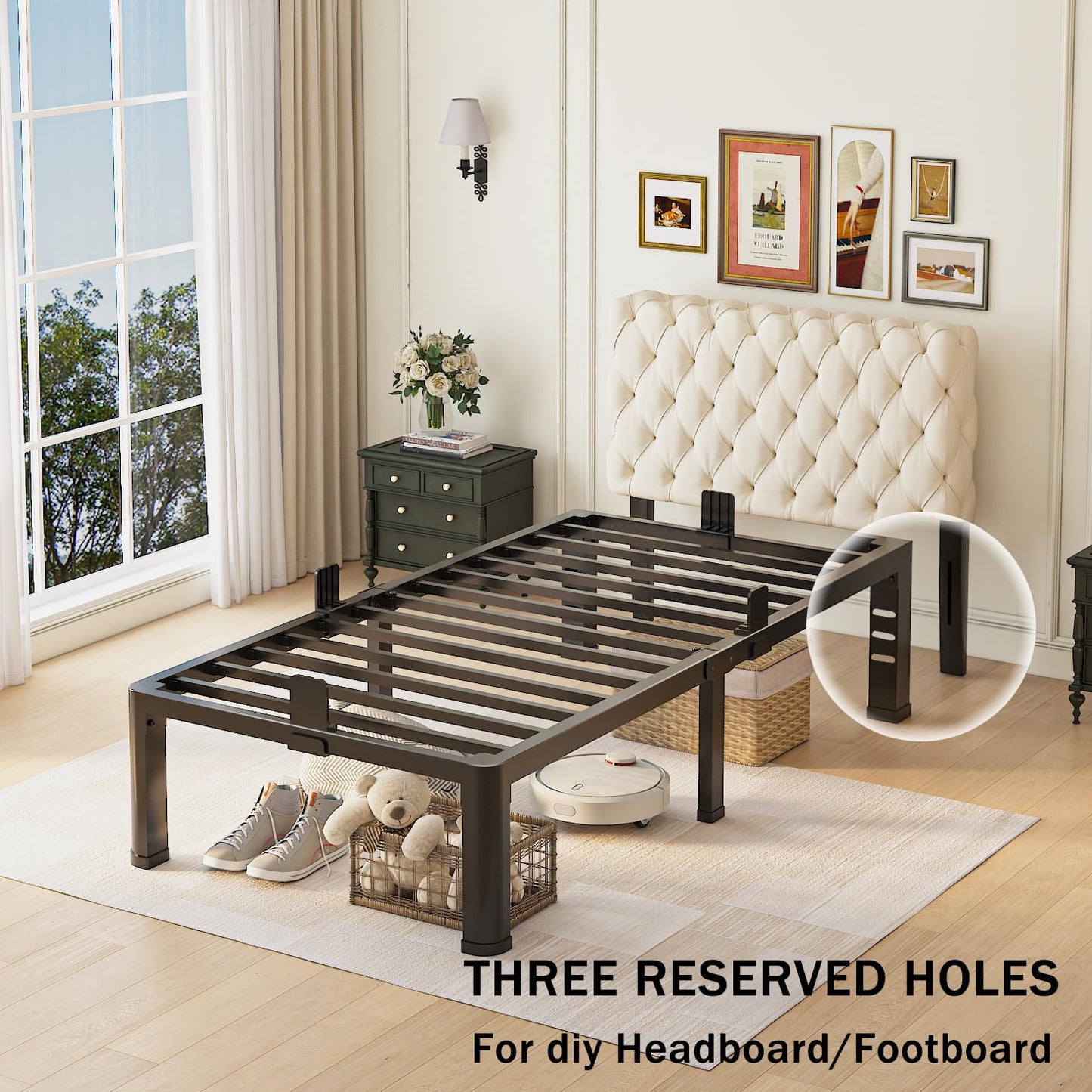 Yitong Angel 14 inch Twin Bed Frame with Rounded Corner Legs and Headboard Hole Mattress Slide Stopper 3500 LBS Heavy Duty Support Metal Platform,No Box Spring Needed, Noise Free, Easy Assembly