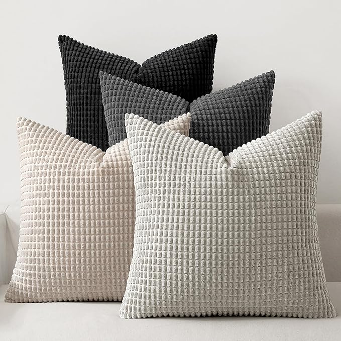 MIULEE Neutral Cream/Grey Decorative Pillow Covers 18x18 Inch Set of 4 Boho