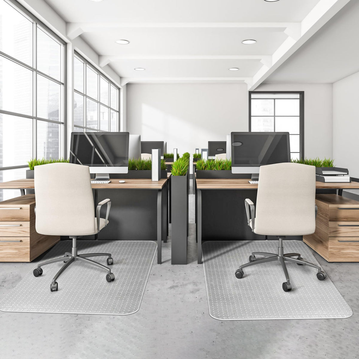 2 Pack Office Chair Mat for Carpets, 48" x 36" Clear Chair Mat for Carpeted Floors, Heavy Duty Under Desk Protector Carpeted Floors Mats, Rolling Computer Floor Mats with Studs for Home and Office