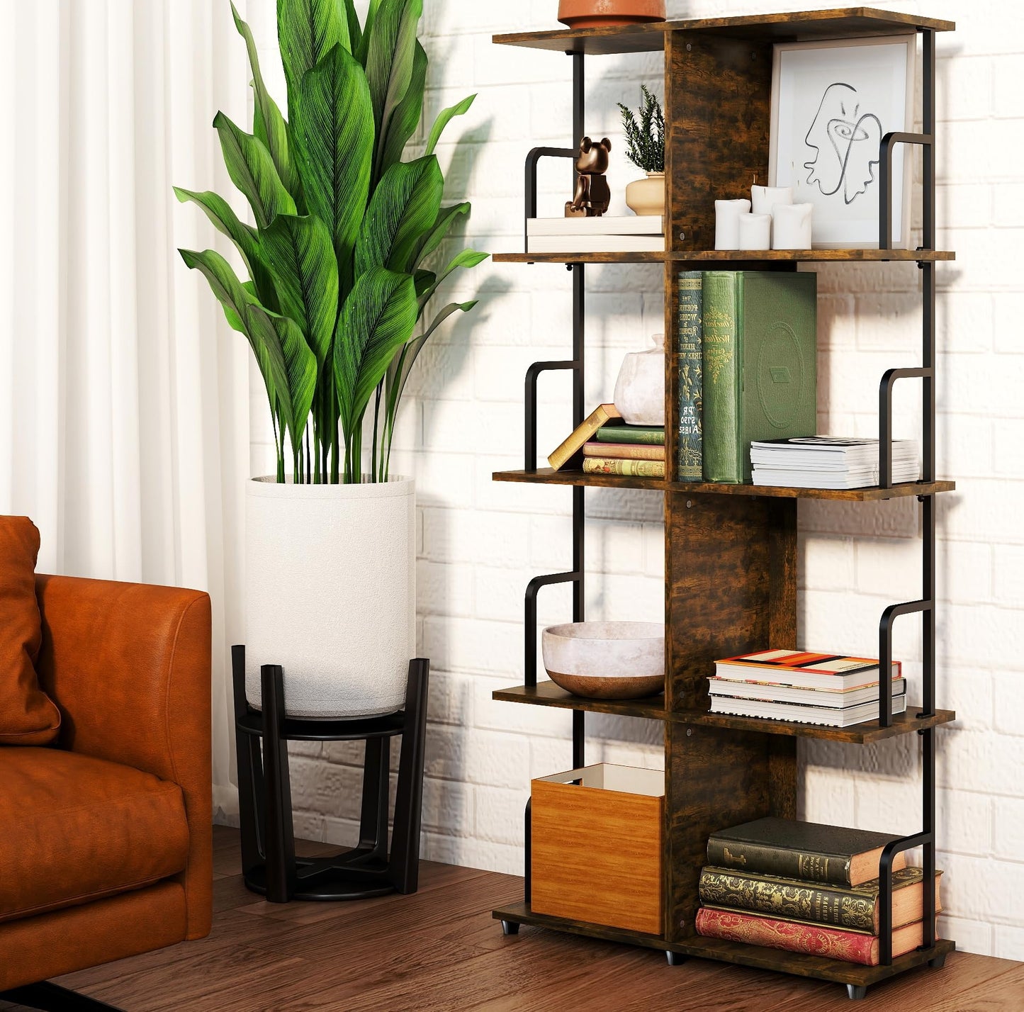 MWOOD Tall Bookshelves, 4 Tier Bookshelf Rustic Farmhouse Corner Bookshelf Book Case, Small Bookcase Living Room Shelves Book Shelf for Home Office Bedroom Closet, 50" H x 23.6" W x 9.5" D