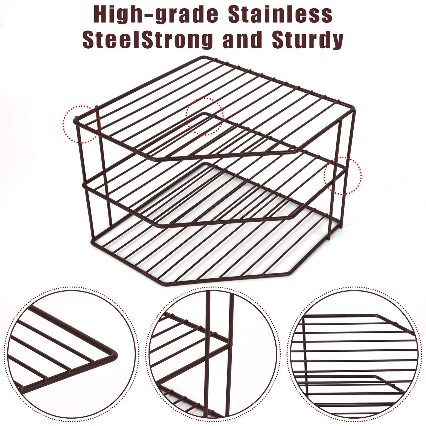 3-Tier Corner Shelf Counter and Cabinet Organizer - Steel Metal Wire - Rust Resistant - Plates, Dishes, Cabinet & Pantry Organizer - Kitchen Organization (10 x 7.5 Inch)(Black)