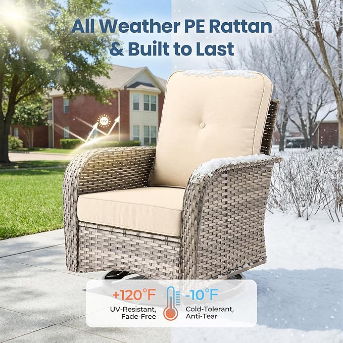 Weaxty Outdoor Swivel Rocker Patio Chairs, 3 Pieces Patio Furniture Set
