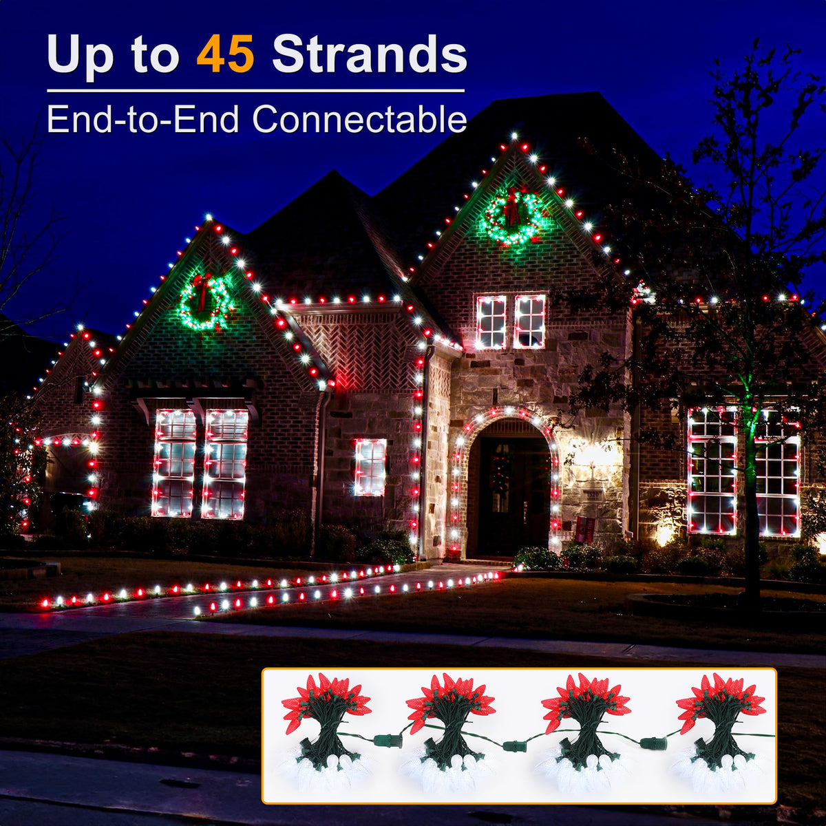 Brizled 100 LED C9 Red & White Christmas Lights, 66FT Faceted Christmas Lights, Connectable Outdoor Indoor Strawberry Light String, 120V UL Certified for Valentine's Day Party Xmas Tree House Garden