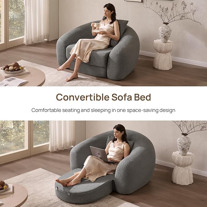 SICOTAS 49.9" Curved Convertible Sofa Couch Bed