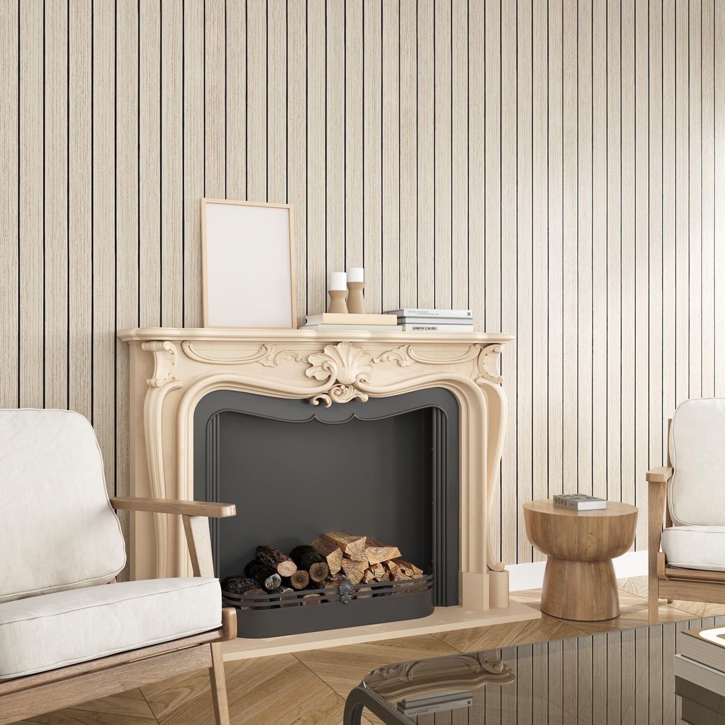 VEELIKE Coastal Oak Wood Slat Wall Panels Peel and Stick Wood Panels for Walls TV Backdrop 17''x118'' Self Adhesive Foam Vinyl Roll Soundproof 3D Wall Slat Panel for Bedroom Kitchen Island Camper RV