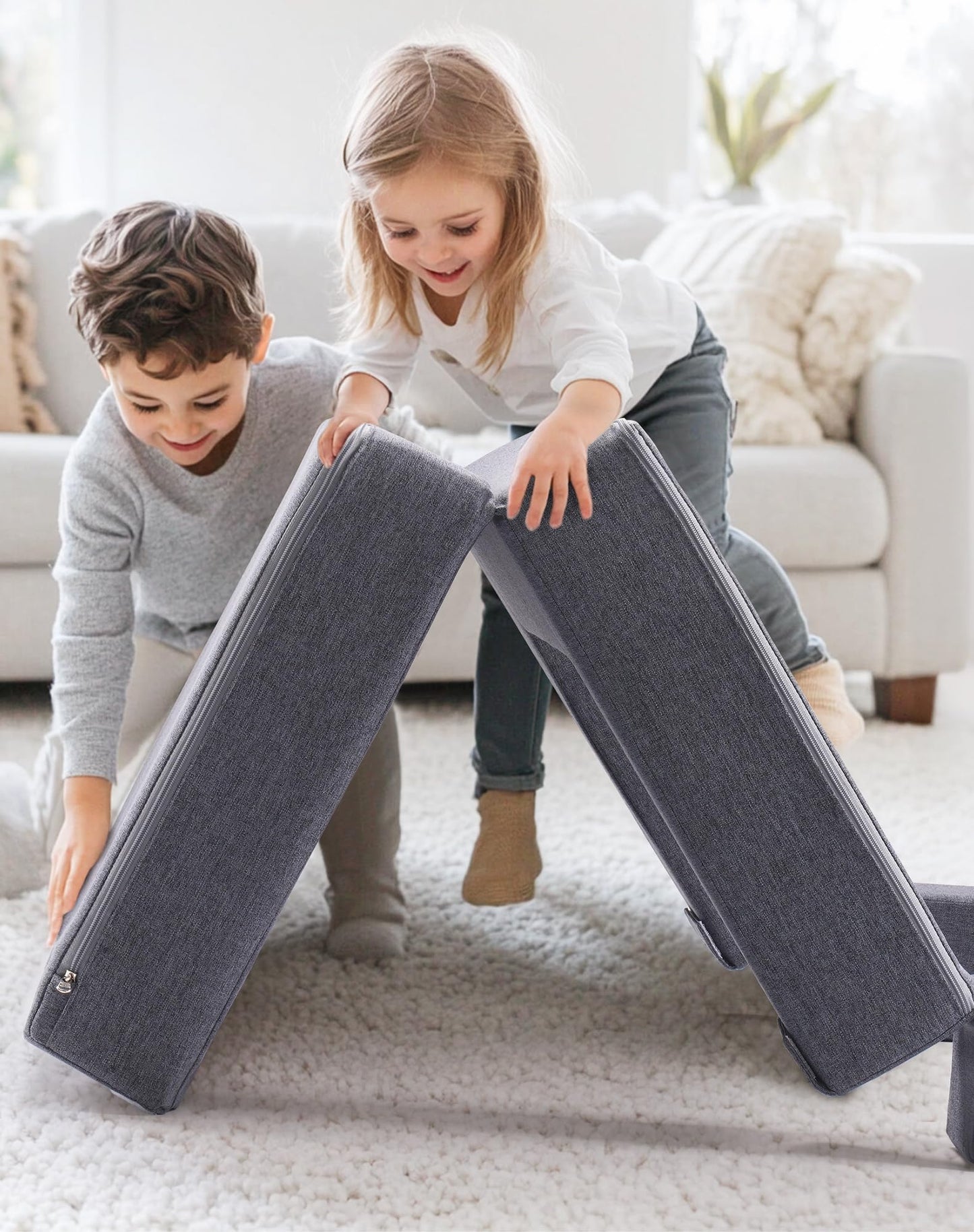 ROBUD Kids Couch, Gray Modular Kids Play Couch, DIY-Style & Washable Toddler Sofa for Playroom, Bedroom, Nursery, WG412