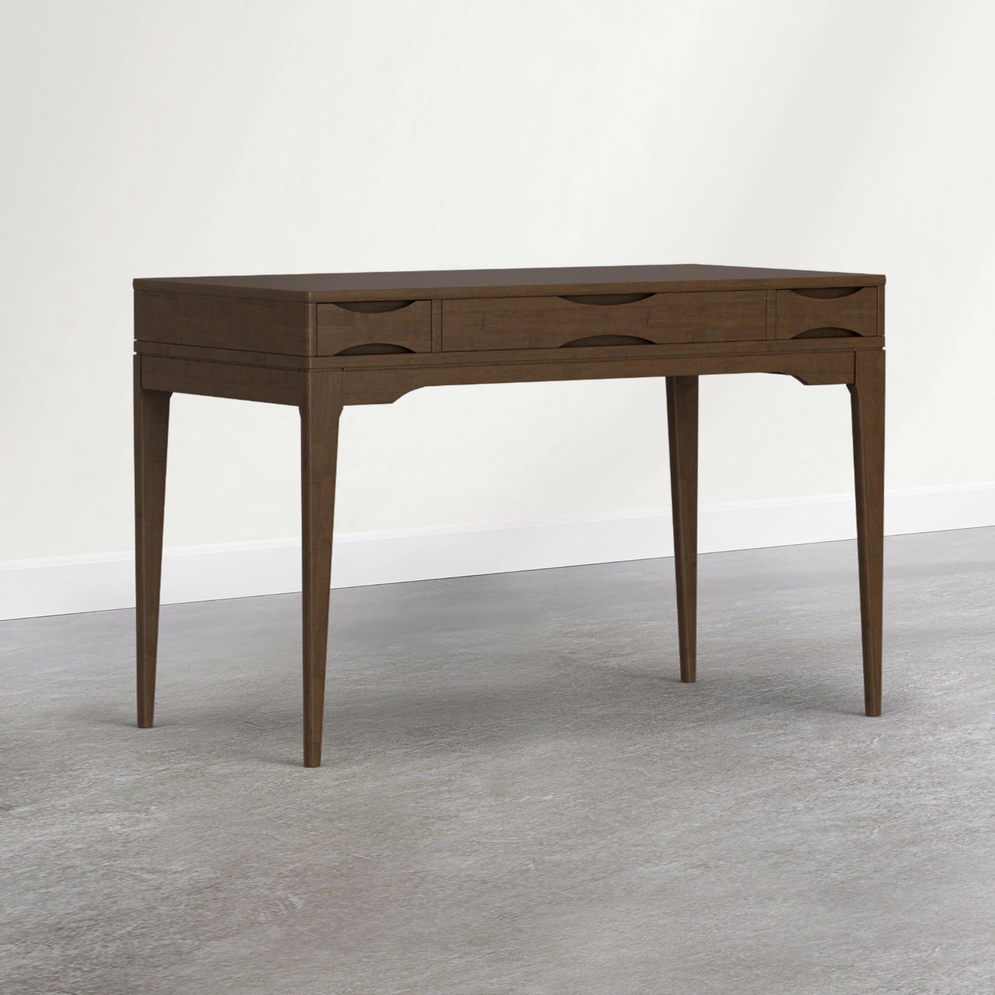 SIMPLIHOME Harper Small Desk - 48 Inch Wide Solid Wood Writing Desk in Dark Brown Chestnut, Mid-Century Modern Home Office Computer Table for Study with 2 Drawers and Flip-Down Keyboard Tray