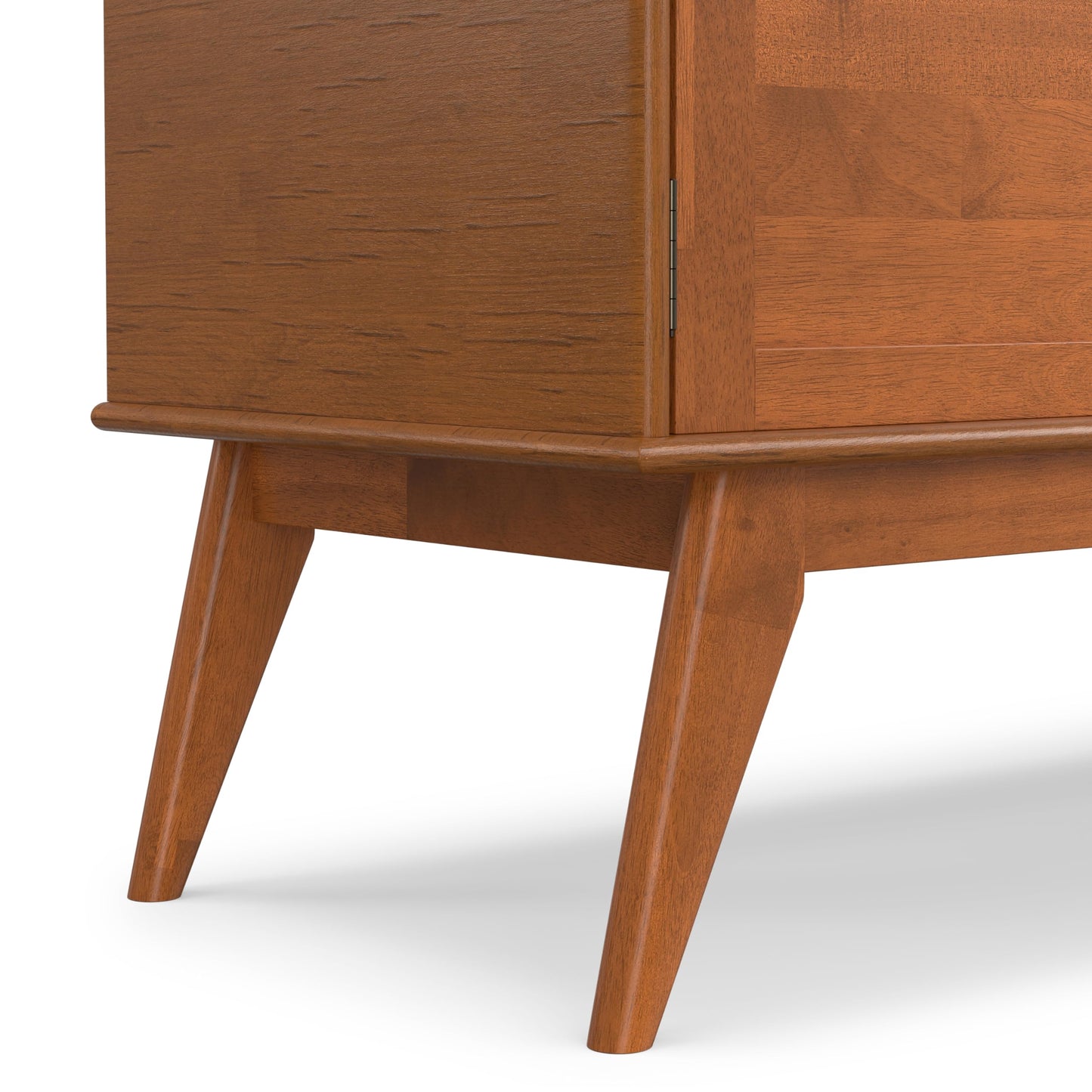 SIMPLIHOME Draper TV Stand - 60 inch Wide Solid Wood Low Media Console in Teak Brown, Mid Century Modern Entertainment Center for Living Room for TVs up to 65 Inches with Cabinets and Cable Management