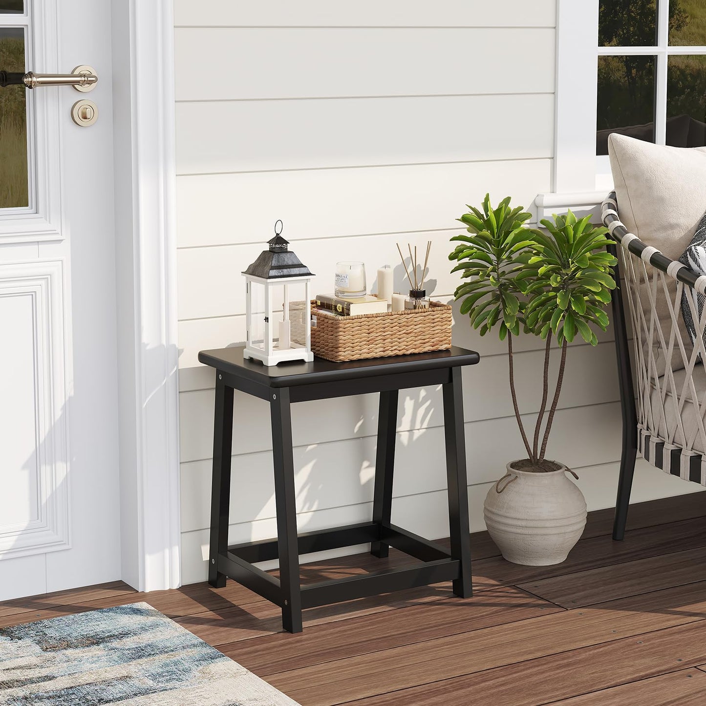 Wooden Step Stool Tall Seat Stool Dining Piano Stool End Side Table Wood Plant Stand Table indoor bedside table Nightstand Flower Pot Stand for Living Room Bathroom Bedroom Kitchen (Black)